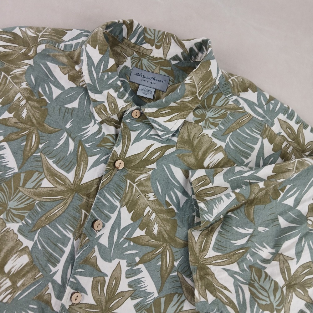 Eddie Bauer XXL Mens Shirt Hawaiian‎ Camp Floral Linen Blend 28x30